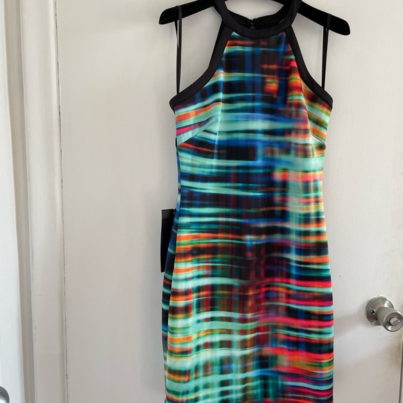 New BEBE Back Cut Out Animal Print Neon Dress - Picture 5 of 11